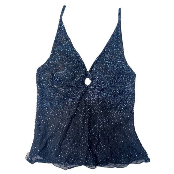 Scala Tops - Scala Vintage 100% Silk Beaded Evening Tank Top